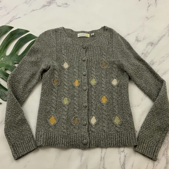 Anthropologie Sweaters - Charlie & Robin Anthropologie Cardigan Sweater Size M Gray Cable Knit Wool Blend